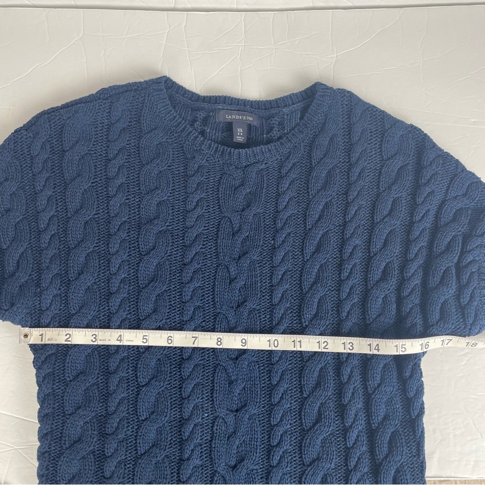 Land's End Short Sleeve Cotton Navy Cable Knit Sweater Size Small - Picture 6 of 7